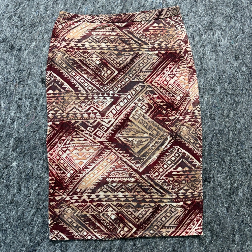 Matty M Geometric Tribal‎ Print Pencil Skirt Burgundy Brown Tan Midi Large